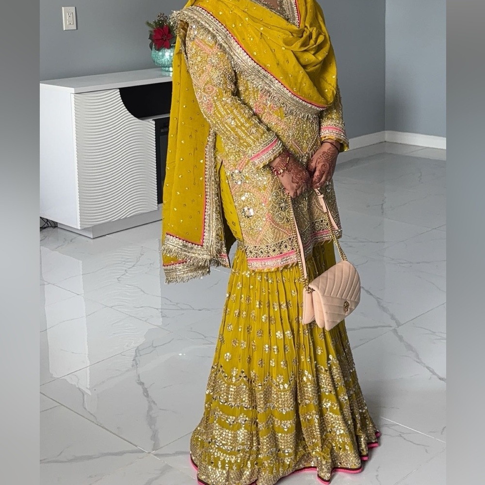 Indian Pakistani Punjabi Sharara - Embellished Yellow Traditional Outfit